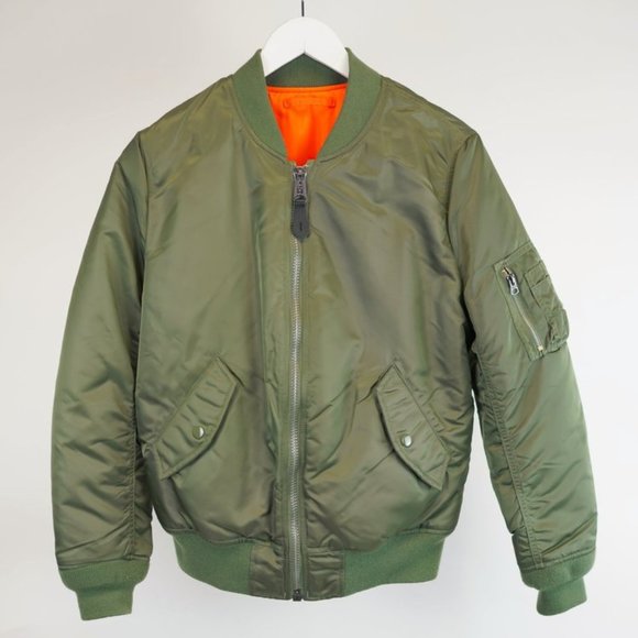 Alpha Industries Green Reversible MA-1 Bomber Flight Jacket - Picture 1 of 11